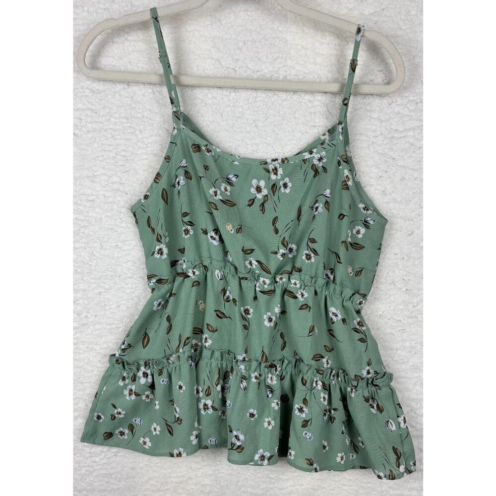 Shein Floral Cropped Tank | Size S | Green Ruffle Tiered Top | Boho Chic